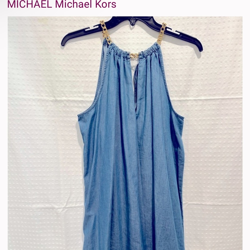 Michael Kors Blue Denim Mini Dress with Gold Accents